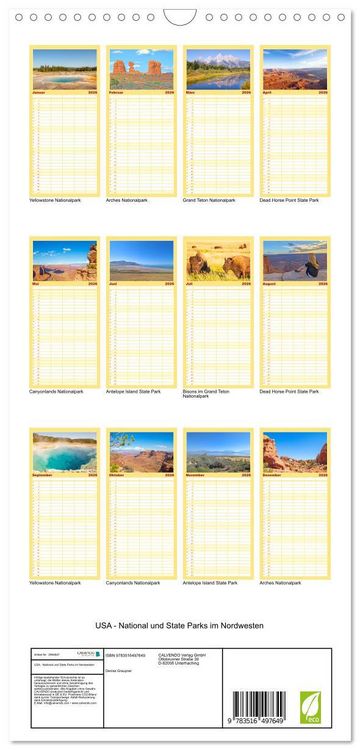 Produktbild: Familienplaner 2026 - USA - National und State Parks im Nordwesten mit 5 Spalten (Wandkalender, 21 x 45 cm) CALVENDO