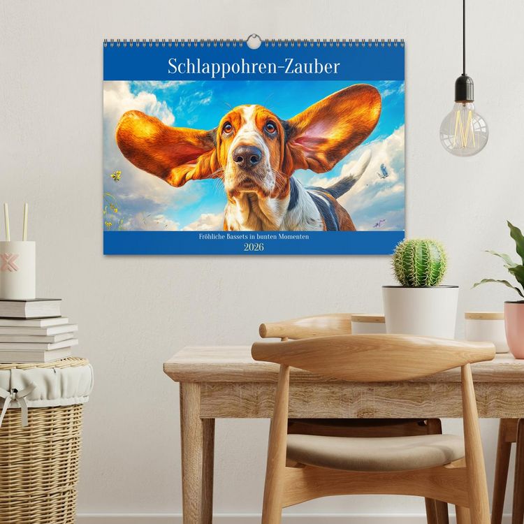 Produktbild: Schlappohren-Zauber. Fr&ouml;hliche Bassets in bunten Momenten (Wandkalender 2026 DIN A3 quer), CALVENDO Monatskalender