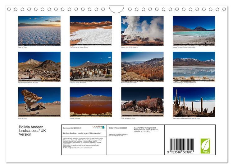 Produktbild: Bolivia Andean landscapes / UK-Version (Wall Calendar 2026 DIN A4 landscape), CALVENDO 12 Month Wall Calendar