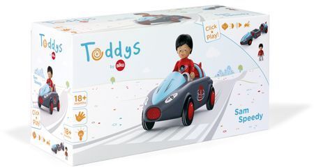 Produktbild: SIKU 0115 - Toddys, Sam Speedy, Spielzeugauto mit R&uuml;ckziehmotor/Licht/Sound und Spielfigur, schwarz/t&uuml;rkis