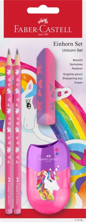 Produktbild: FABER-CASTELL Schreibset Einhorn Bleistifte Radiergummi Spitzer