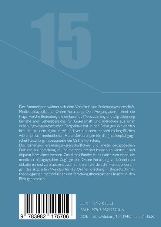 Produktbild: Jahrbuch Medienp&auml;dagogik 15: Erziehungswissenschaftliche und medienp&auml;dagogische Online-Forschung: Herausforderungen und Perspektiven