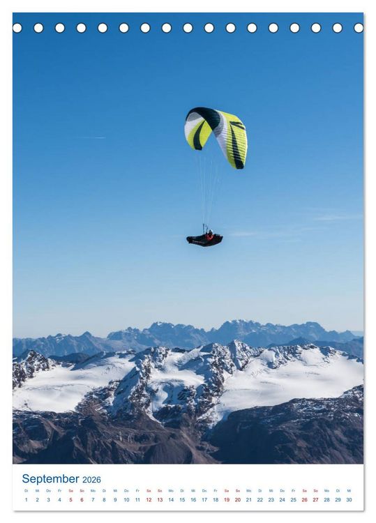 Produktbild: Paragliding - von gr&uuml;nen Wiesen zu schroffen Gletschen (Tischkalender 2026 DIN A5 hoch), CALVENDO Monatskalender