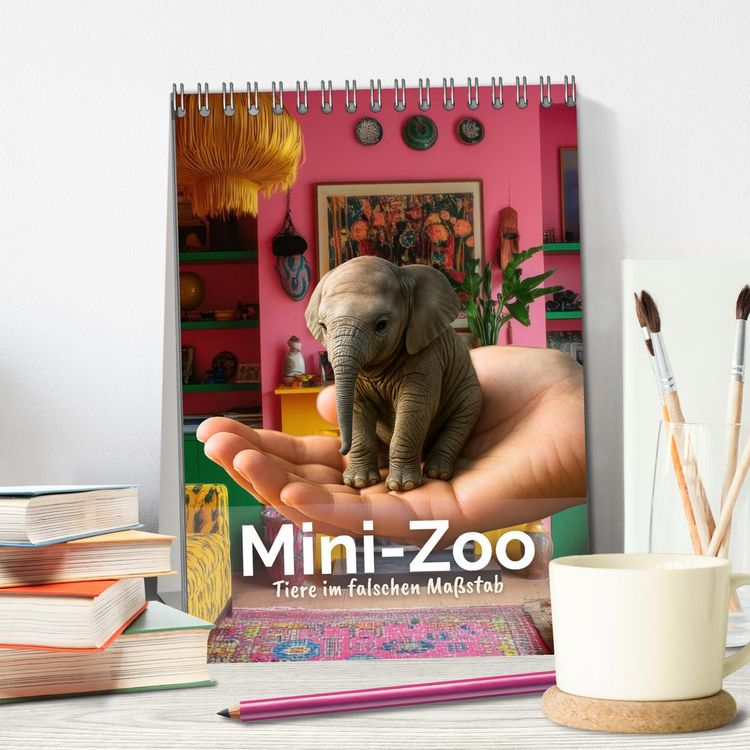Produktbild: Mini-Zoo &ndash; Tiere im falschen Ma&szlig;stab (Tischkalender 2026 DIN A5 hoch), CALVENDO Monatskalender