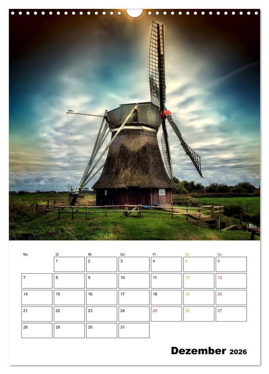 Produktbild: Historische Windm&uuml;hlen an der Friesischen M&uuml;hlenstra&szlig;e / CH-Version / Planer (Wandkalender 2026 DIN A3 hoch), CALVENDO Monatskalender