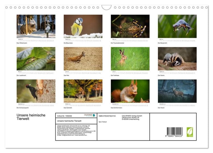Produktbild: Unsere heimische Tierwelt (Wandkalender 2026 DIN A3 quer), CALVENDO Monatskalender
