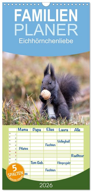 Produktbild: Familienplaner 2026 - Eichh&ouml;rnchenliebe mit 5 Spalten (Wandkalender, 21 x 45 cm) CALVENDO