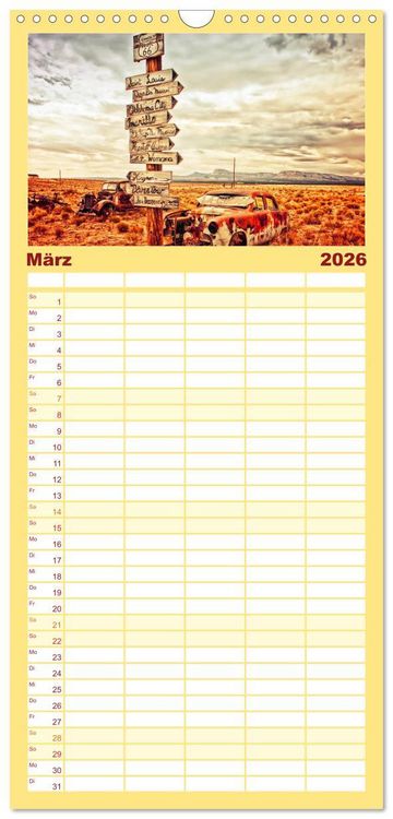 Produktbild: Familienplaner 2026 - Nostalgie auf 2451 Meilen - Route 66 mit 5 Spalten (Wandkalender, 21 x 45 cm) CALVENDO