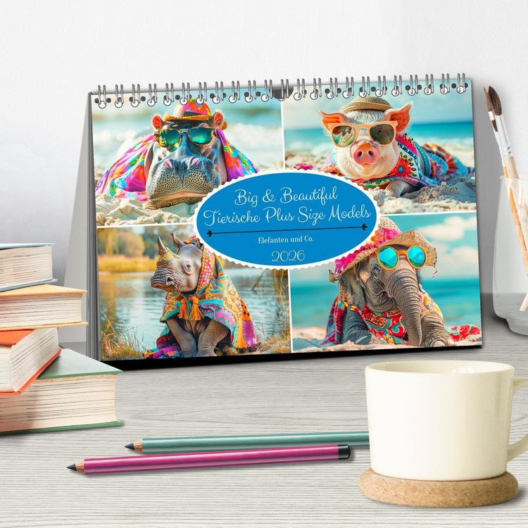 Produktbild: Big & Beautiful. Tierische Plus Size Models. Elefanten und Co. (Tischkalender 2026 DIN A5 quer), CALVENDO Monatskalender