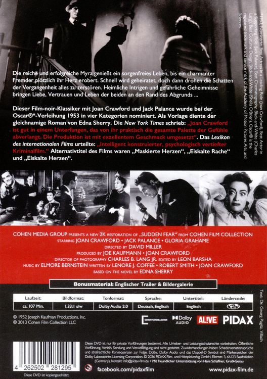Produktbild: Ehe mit dem Satan (Sudden Fear) - Remastered Edition / Film-Noir-Meisterwerk mit Starbesetzung (neue 2K-Abtastung) (Pidax Film-Klassiker)