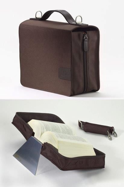 Produktbild: Buchh&uuml;llen-Tasche Nylon / Leder / braun