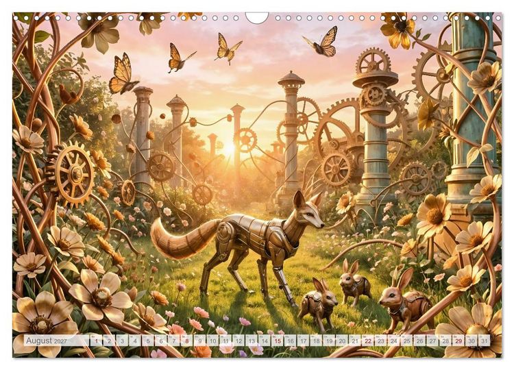 Produktbild: Der Garten der stillen Zahnr&auml;der - Ein Jahr zwischen Bl&uuml;ten, Mechanik und leiser Magie (Wandkalender 2027 DIN A3 quer), CALVENDO Monatskalender