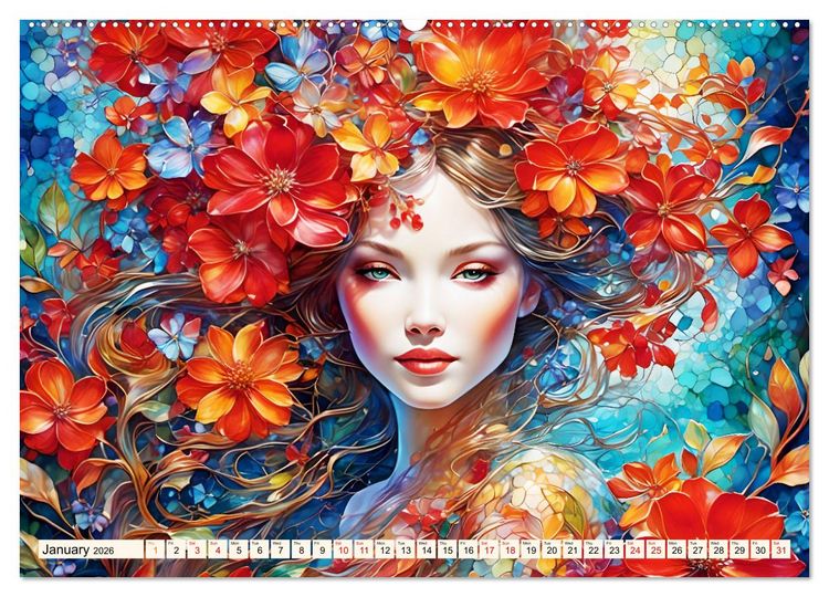 Produktbild: Ladies in a sea of flowers (High Quality Premium Wall Calendar 2026 DIN A2 landscape),CALVENDO 12 Month Wall Calendar