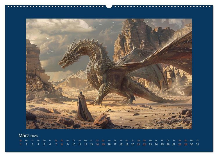 Produktbild: Drachenkrieger (hochwertiger Premium Wandkalender 2026 DIN A2 quer), Kunstdruck in Hochglanz