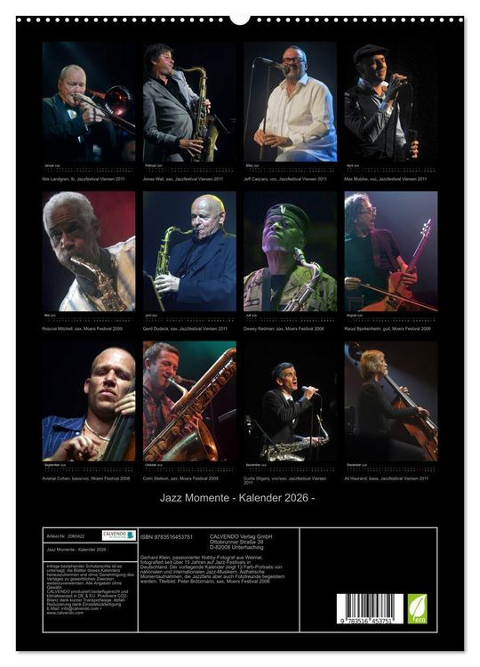 Produktbild: Jazz Momente - Kalender 2026 - (hochwertiger Premium Wandkalender 2026 DIN A2 hoch), Kunstdruck in Hochglanz