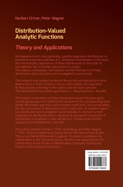 Produktbild: Distribution-Valued Analytic Functions - Theory and Applications