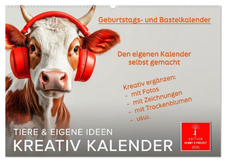 Produktbild: Kreativ Kalender - Tiere & eigene Ideen (Wandkalender 2026 DIN A2 quer), CALVENDO Monatskalender
