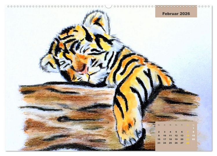 Produktbild: PortraiTierART Gro&szlig;katzen - Wundervolle Portraitzeichnungen (Wandkalender 2026 DIN A2 quer), CALVENDO Monatskalender