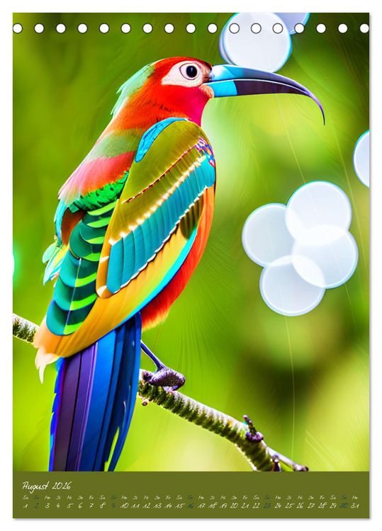 Produktbild: Exotische V&ouml;gel. Zauberhafte Vogelvielfalt mit KI (Tischkalender 2026 DIN A5 hoch), CALVENDO Monatskalender