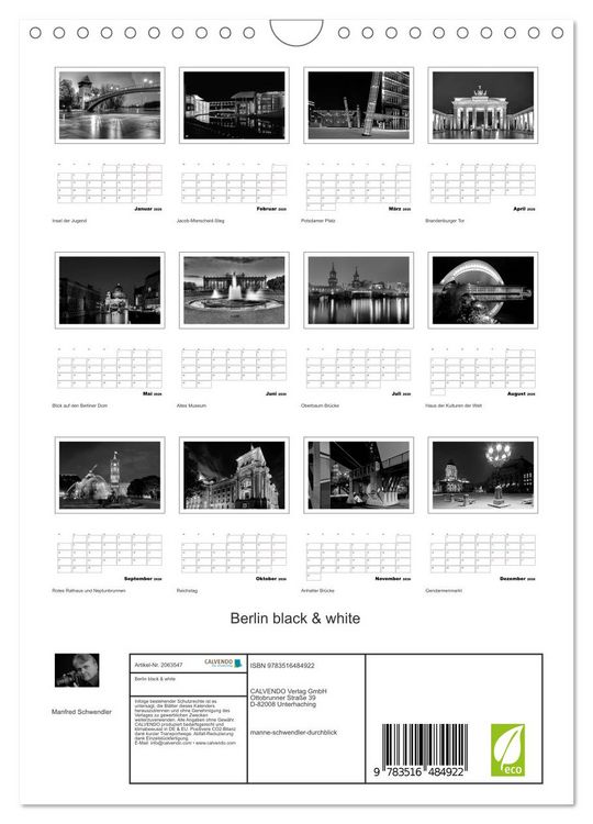 Produktbild: Berlin black & white (Wandkalender 2026 DIN A4 hoch), CALVENDO Monatskalender