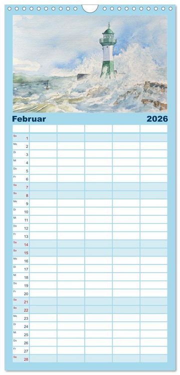 Produktbild: Familienplaner 2026 - R&uuml;gen Impressionen in Aquarell mit 5 Spalten (Wandkalender, 21 x 45 cm) CALVENDO