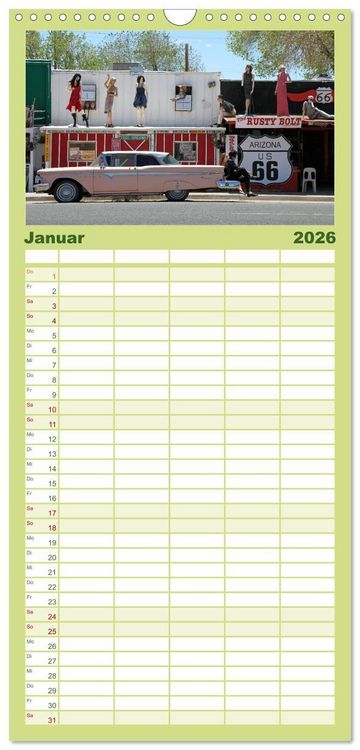 Produktbild: Familienplaner 2026 - Route 66 im S&uuml;dwesten mit 5 Spalten (Wandkalender, 21 x 45 cm) CALVENDO