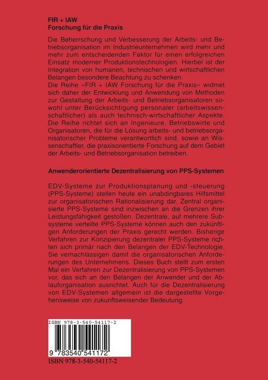 Produktbild: Anwenderorientierte Dezentralisierung von PPS-Systemen