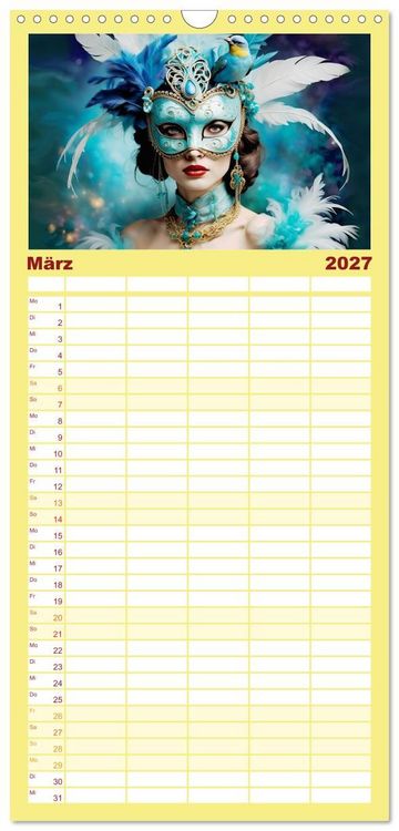 Produktbild: Familienplaner 2027 - Maskerade Deluxe mit 5 Spalten (Wandkalender, 21 x 45 cm) CALVENDO