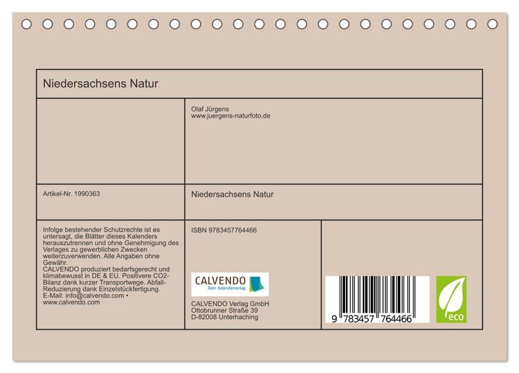 Produktbild: Niedersachsens Natur (Tischkalender 2026 DIN A5 quer), CALVENDO Monatskalender