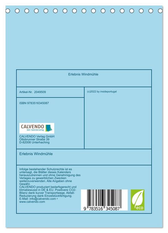Produktbild: Erlebnis Windm&uuml;hle (Tischkalender 2026 DIN A5 hoch), CALVENDO Monatskalender