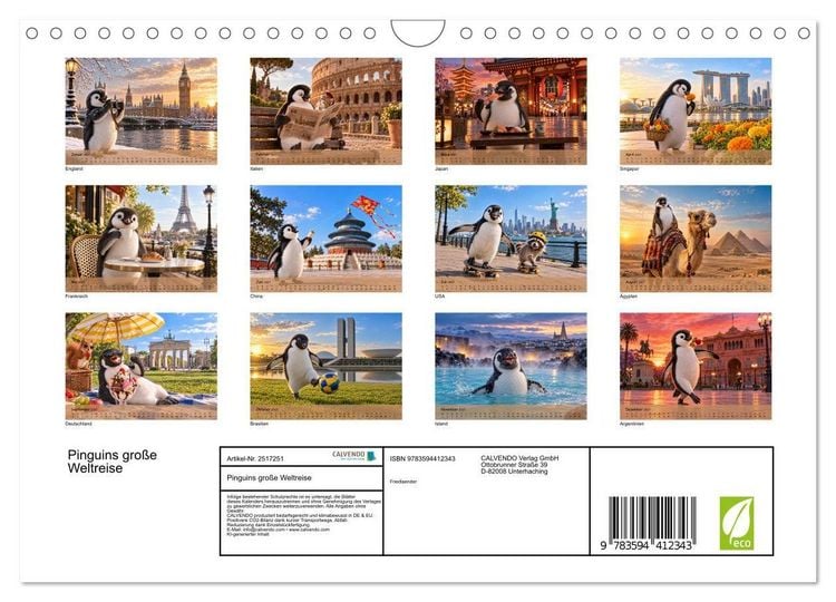 Produktbild: Pinguins gro&szlig;e Weltreise (Wandkalender 2027 DIN A4 quer), CALVENDO Monatskalender