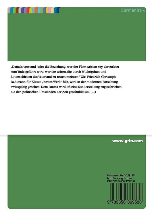Produktbild: Kleists "Hermannsschlacht" als Literarisierung zeitgen&ouml;ssischer Befreiungskriegsideen