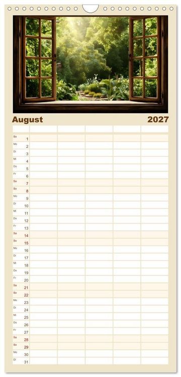 Produktbild: Familienplaner 2027 - Aus dem Fenster geblickt mit 5 Spalten (Wandkalender, 21 x 45 cm) CALVENDO