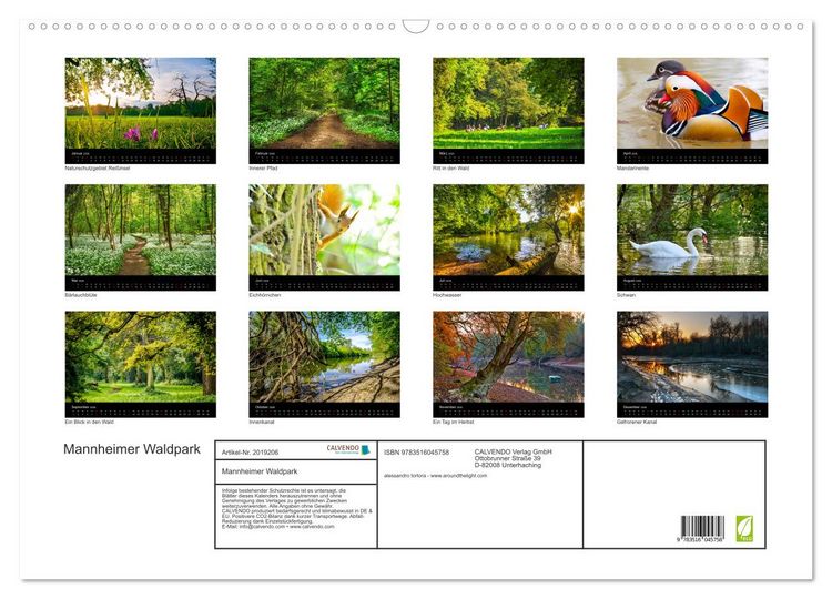 Produktbild: Mannheimer Waldpark (Wandkalender 2026 DIN A2 quer), CALVENDO Monatskalender