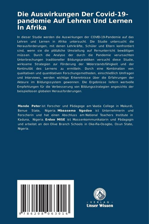 Produktbild: Die Auswirkungen Der Covid-19-pandemie Auf Lehren Und Lernen In Afrika