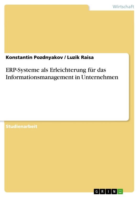 Produktbild: ERP-Systeme als Erleichterung f&uuml;r das Informationsmanagement in Unternehmen
