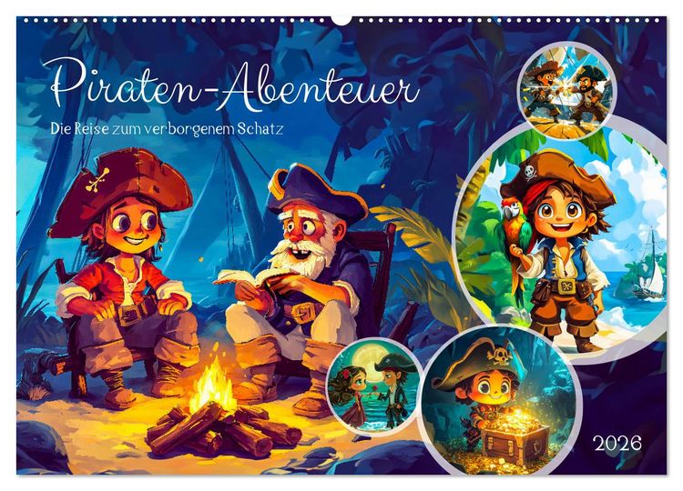 Produktbild: Piraten-Abenteuer - Die Reise zum verborgenen Schatz (Wandkalender 2026 DIN A2 quer), CALVENDO Monatskalender