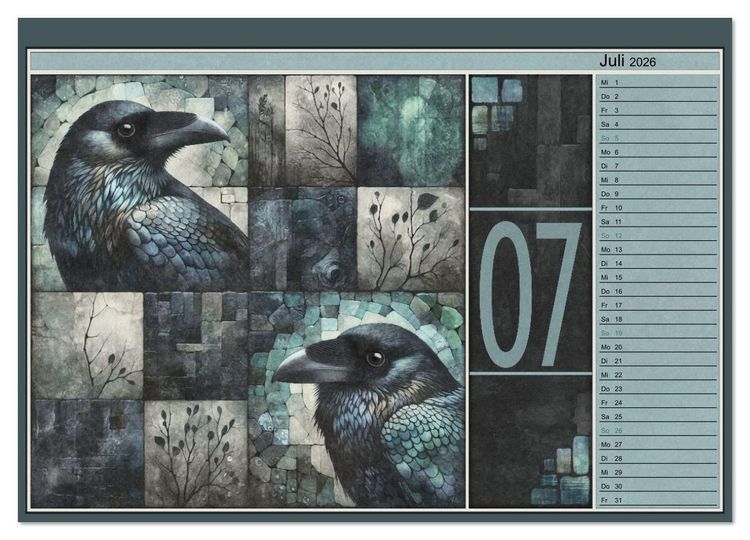 Produktbild: Kr&auml;hen. Verborgene Farbnuancen. Kunst. (Wandkalender 2026 DIN A2 quer), CALVENDO Monatskalender
