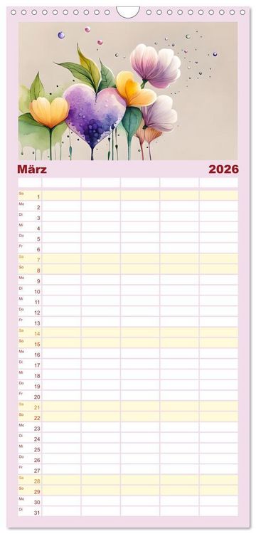 Produktbild: Familienplaner 2026 - Romantischer Terminkalender mit 5 Spalten (Wandkalender, 21 x 45 cm) CALVENDO