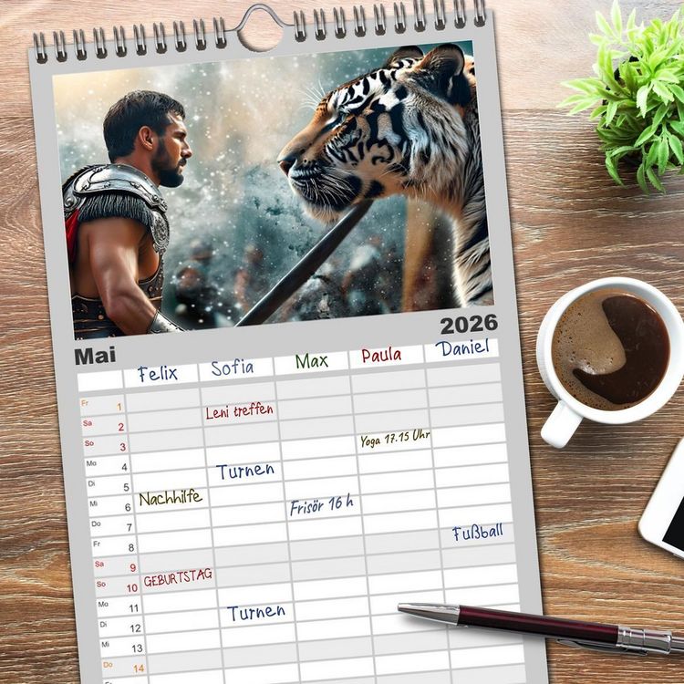 Produktbild: Familienplaner 2026 - Gladiatoren - ein Leben f&uuml;r den Kampf mit 5 Spalten (Wandkalender, 21 x 45 cm) CALVENDO