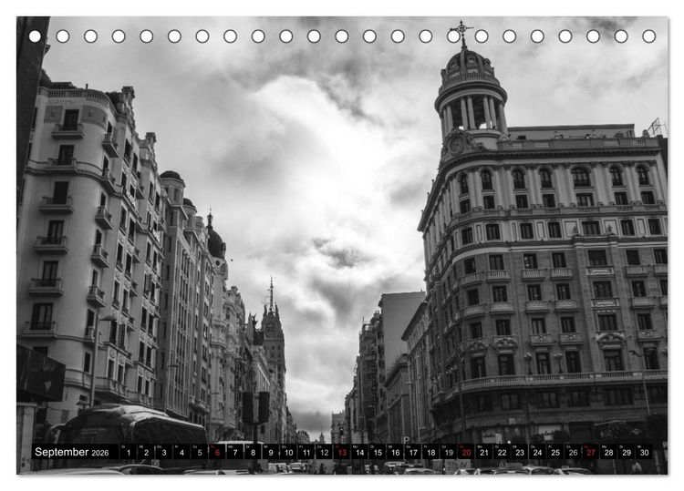 Produktbild: Madrid - Schwarz-Wei&szlig; Impressionen (Tischkalender 2026 DIN A5 quer), CALVENDO Monatskalender