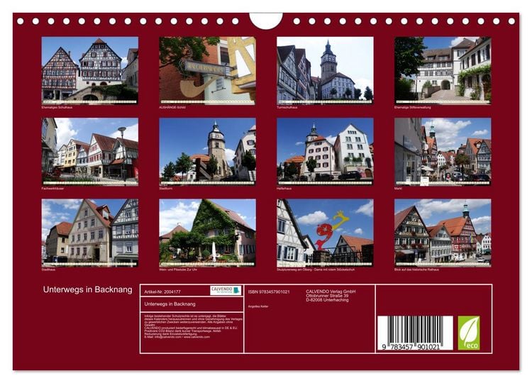 Produktbild: Unterwegs in Backnang (Wandkalender 2026 DIN A4 quer), CALVENDO Monatskalender