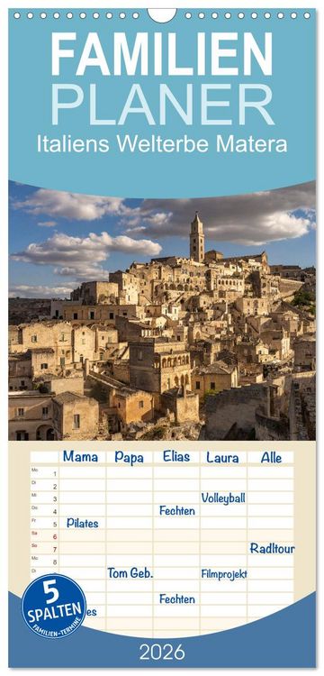 Produktbild: Familienplaner 2026 - Italiens Welterbe Matera mit 5 Spalten (Wandkalender, 21 x 45 cm) CALVENDO