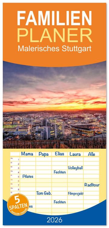Produktbild: Familienplaner 2026 - Malerisches Stuttgart mit 5 Spalten (Wandkalender, 21 x 45 cm) CALVENDO