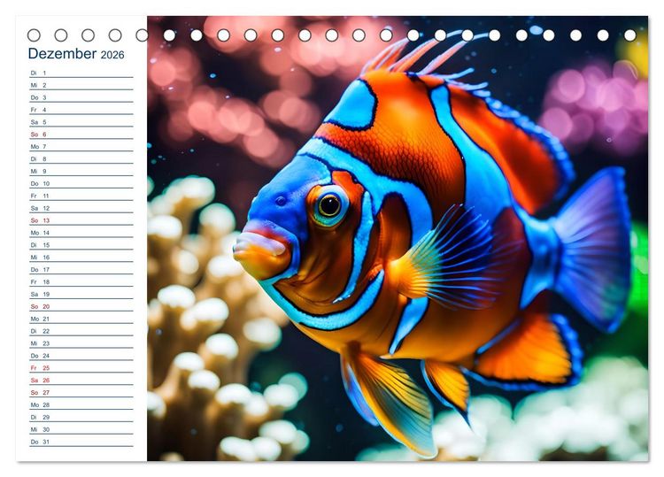 Produktbild: Aquarienzauber - Bunte KI Unterwasserwelten (Tischkalender 2026 DIN A5 quer), CALVENDO Monatskalender
