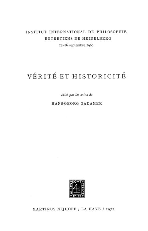 Produktbild: Truth and Historicity / V&eacute;rit&eacute; et Historicit&eacute;