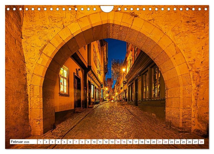 Produktbild: Rund um die Kr&auml;merbr&uuml;cke - Ein St&uuml;ck Mittelalter in Erfurt (Wandkalender 2026 DIN A4 quer), CALVENDO Monatskalender