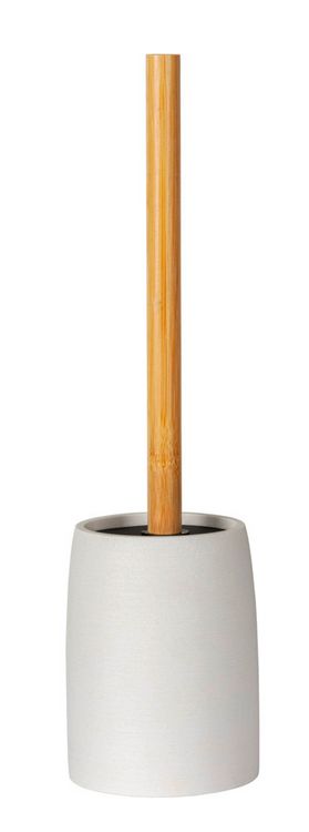 Produktbild: WC-Garnitur Mod. Altavalle, wei&szlig;, polyresin, bambus, 38.5x10.5 cm, schwarzer B&uuml;rstenkopf,