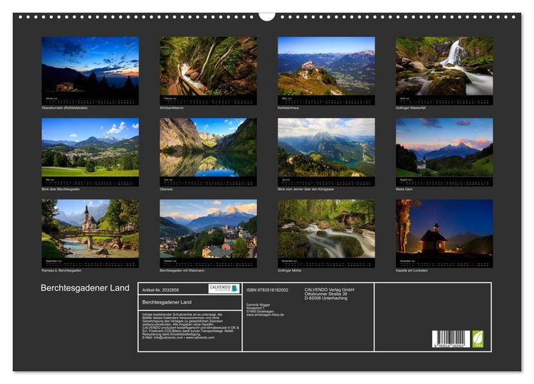 Produktbild: Berchtesgadener Land (Wandkalender 2026 DIN A2 quer), CALVENDO Monatskalender