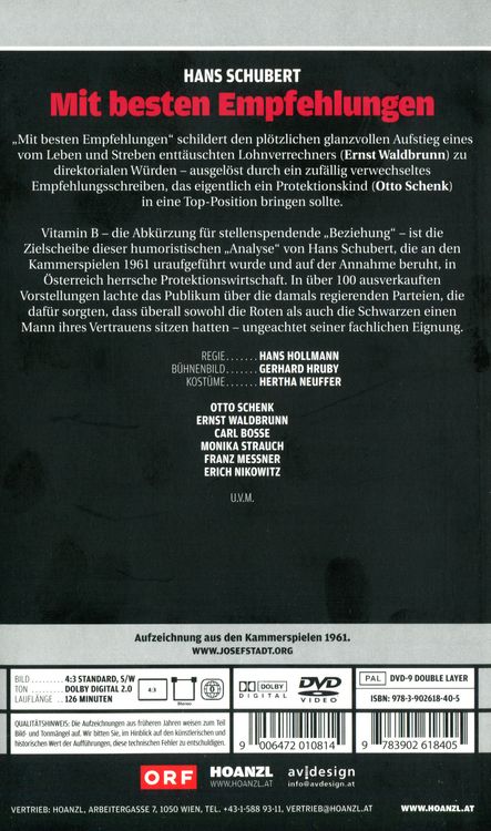 Produktbild: Mit besten Empfehlungen (Hans Schubert) - Edition Josefstadt